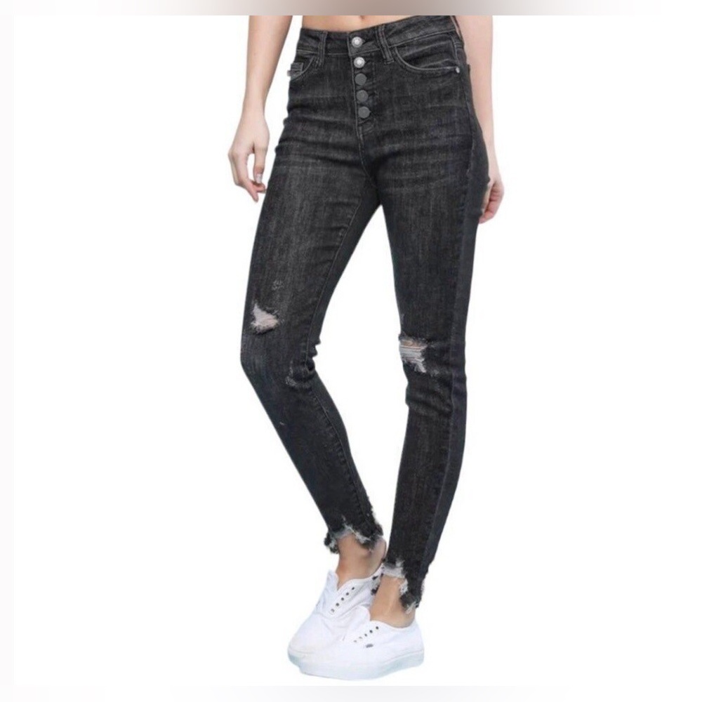Judy Blue Skinny Fit High Rise Button Fly Jeans 3/26 Frayed Hem